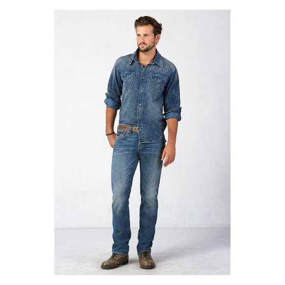 TRUE RELIGION Ricky Straight Mens Jeans sz 40 x 34 Relaxed Distressed Denim